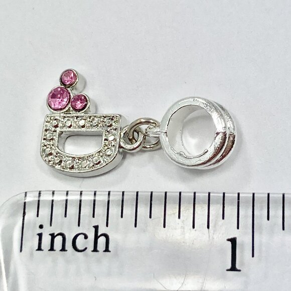 Vtg Disney Pink Crystal Mickey Mouse Ears European Slide Charm Initial Letter D - Picture 5 of 6
